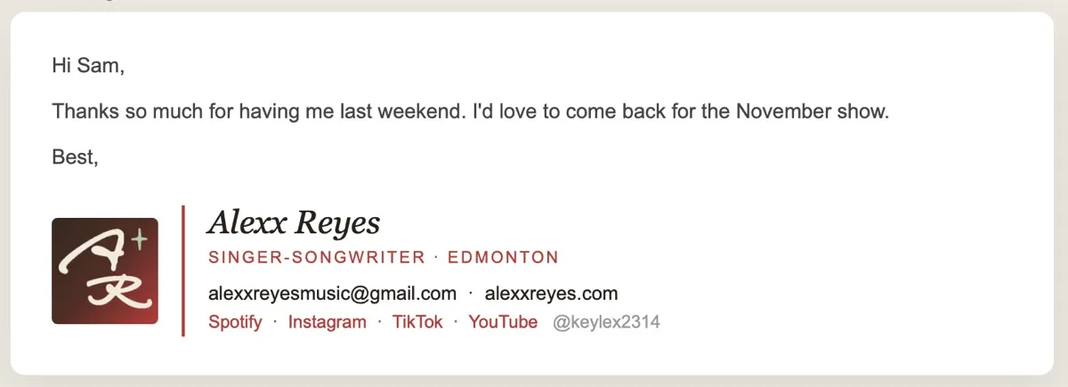 Alexx Reyes email signature